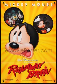 3t737 RUNAWAY BRAIN DS 1sh 1995 Disney, great huge Mickey Mouse Jekyll & Hyde cartoon image!