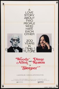 3t775 SLEEPER advance 1sh 1974 images of time traveler Woody Allen, Diane Keaton, wacky sci-fi!