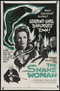 3t778 SNAKE WOMAN 1sh 1961 sexy serpent-girl Susan Travers terrorizes town, cool art!