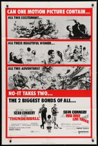 3t872 THUNDERBALL/YOU ONLY LIVE TWICE 1sh 1971 Sean Connery's two biggest James Bonds of all!