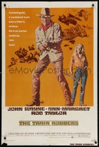 3t902 TRAIN ROBBERS 1sh 1973 full-length Tanenbaum art of cowboy John Wayne & sexy Ann-Margret!