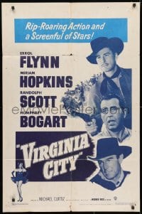 3t936 VIRGINIA CITY 1sh R1951 art of Errol Flynn, Humphrey Bogart & Randolph Scott, + sexy Hopkins!