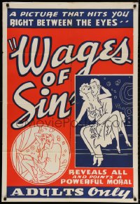 3t942 WAGES OF SIN 1sh R1940s a picture that hits you right between the eyes, sexy art, very rare!