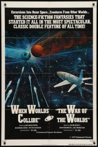 3t961 WHEN WORLDS COLLIDE/WAR OF THE WORLDS 1sh 1977 cool sci-fi art of rocket in space by Berkey!