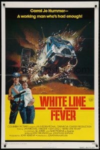 3t964 WHITE LINE FEVER style B int'l 1sh 1975 Jan-Michael Vincent, cool truck crash artwork!