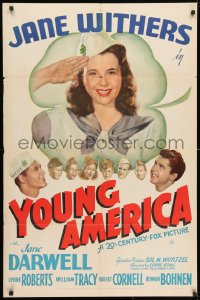 3t988 YOUNG AMERICA 1sh 1942 great image of Jane Withers with 4-H cap over other members!