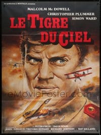 3w444 ACES HIGH French 1p 1977 different Landi art of Malcolm McDowell & WWII airplanes, rare!