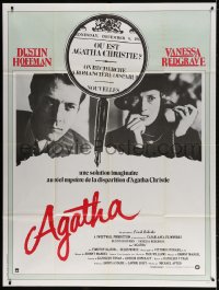 3w452 AGATHA French 1p 1979 Dustin Hoffman, Vanessa Redgrave as Christie, magnifying glass image!