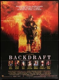 3w482 BACKDRAFT French 1p 1991 firefighter Kurt Russell rescuing child from fire, Ron Howard!