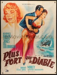 3w491 BEAT THE DEVIL French 1p R1950s art of Humphrey Bogart, Lollobrigida & Jennifer Jones, rare!