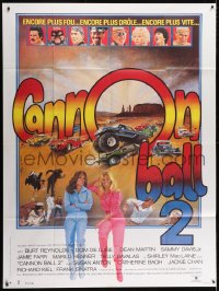3w538 CANNONBALL RUN II French 1p 1984 great different car racing montage art by Jean Mascii!