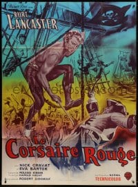 3w572 CRIMSON PIRATE French 1p R1960s different art of barechested Burt Lancaster by Jean Mascii!