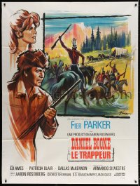 3w578 DANIEL BOONE FRONTIER TRAIL RIDER French 1p 1967 art of Fess Parker by Boris Grinsson!