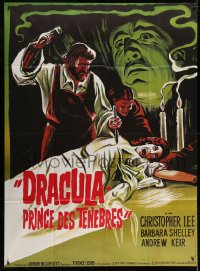 3w602 DRACULA PRINCE OF DARKNESS French 1p R1970s art of vampire Christopher Lee + man driving stake!