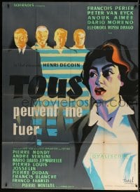 3w611 EVERYBODY WANTS TO KILL ME French 1p 1957 Clement Hurel art of Aimee against gray background!