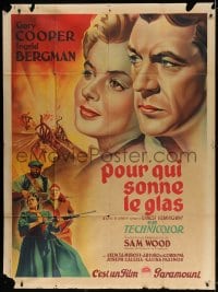 3w632 FOR WHOM THE BELL TOLLS French 1p 1947 Soubie art of Gary Cooper & Ingrid Bergman, very rare!