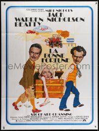 3w635 FORTUNE French 1p 1976 cool artwork of Jack Nicholson & Warren Beatty, Stockard Channing!