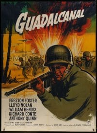 3w666 GUADALCANAL DIARY French 1p R1960s Boris Grinsson art of soldier in World War II!