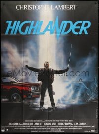 3w687 HIGHLANDER French 1p 1986 different art of immortal Christopher Lambert by Rombi!