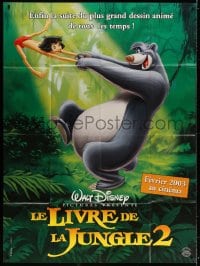 3w727 JUNGLE BOOK 2 advance French 1p 2003 Disney sequel, cool art of dancing Baloo & Mowgli!