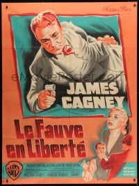 3w737 KISS TOMORROW GOODBYE French 1p 1950 different Pigeot art of James Cagney pointing gun!