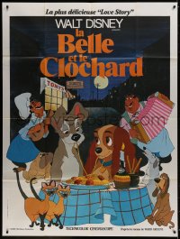 3w745 LADY & THE TRAMP French 1p R1970s Disney classic dog cartoon, different cast portrait!