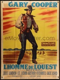 3w783 MAN OF THE WEST French 1p 1958 Anthony Mann, different art of Gary Cooper with guns, rare!