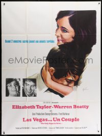 3w842 ONLY GAME IN TOWN French 1p 1969 cool art of Elizabeth Taylor & Warren Beatty by Grinsson!