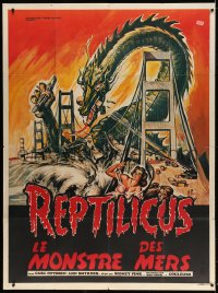 3w883 REPTILICUS French 1p 1962 indestructible 50 million year-old giant lizard destroys bridge!