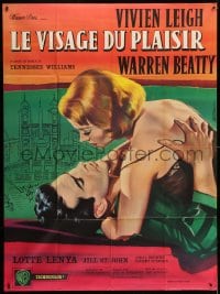 3w891 ROMAN SPRING OF MRS. STONE French 1p 1962 art of Beatty about to kiss Leigh by Jean Mascii!