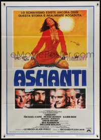 3w220 ASHANTI Italian 1p 1979 Michael Caine, Peter Ustinov, art of sexy chained woman!