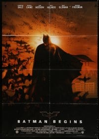 3w223 BATMAN BEGINS Italian 1p 2005 Christian Bale as the Caped Crusader & bats!