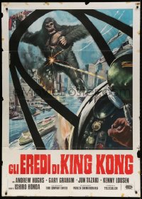 3w259 DESTROY ALL MONSTERS Italian 1p R1977 different art of King Kong seen from airplane cockpit!