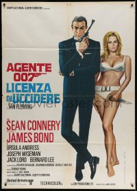 3w269 DR. NO Italian 1p R1970s art of Sean Connery as James Bond & sexy Ursula Andress in bikini!