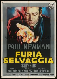 3w325 LEFT HANDED GUN Italian 1p 1958 art of Paul Newman as Billy the Kid by Martinati!