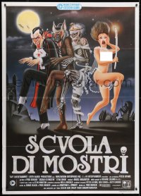3w346 MONSTER SQUAD Italian 1p 1988 different Cecchini art of Dracula, Mummy, Wolfman & naked girl!