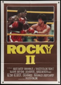 3w381 ROCKY II Italian 1p R1980s Sylvester Stallone & Carl Weathers in the ring, boxing sequel!