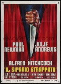 3w416 TORN CURTAIN Italian 1p R1972 Alfred Hitchcock, cool artwork of knife tearing curtain!