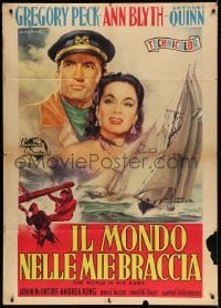 3w437 WORLD IN HIS ARMS Italian 1p 1952 different Capitani art of Gregory Peck & Ann Blyth, rare!