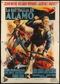 3w094 ALAMO Italian 2p 1961 different art of John Wayne & Richard Widmark by Giorgio Olivetti!