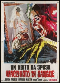 3w101 BLOOD SPATTERED BRIDE Italian 2p 1975 wild art of screaming woman & faceless painting!