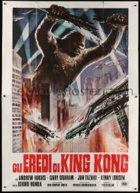 3w120 DESTROY ALL MONSTERS Italian 2p R1977 different Ferrari art of King Kong destroying city!
