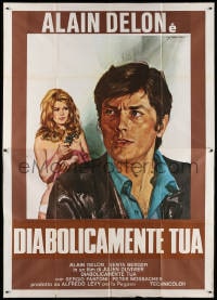 3w121 DIABOLICALLY YOURS Italian 2p R1970s Biffignandi art of Alain Delon & sexy Senta Berger!