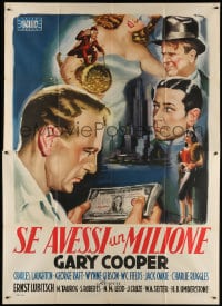 3w140 IF I HAD A MILLION Italian 2p R1950s different Manno art of Gary Cooper holding cash, rare!