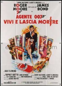 3w154 LIVE & LET DIE Italian 2p R1970s McGinnis art of Moore as James Bond & sexy tarot cards!