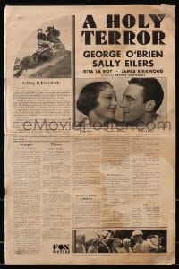 3w046 HOLY TERROR pressbook 1931 George O'Brien, Eilers, Humphrey Bogart biography, ultra rare!