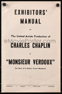 3w061 MONSIEUR VERDOUX pressbook 1947 art of Charlie Chaplin as modern French Bluebeard!