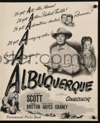 3w012 ALBUQUERQUE pressbook 1948 Randolph Scott, Gabby Hayes, Barbara Britton in New Mexico!