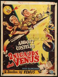 3y281 ABBOTT & COSTELLO GO TO MARS Belgian 1953 art of wacky astronauts Bud & Lou in outer space!