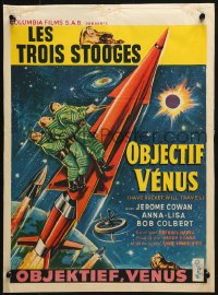 3y312 HAVE ROCKET WILL TRAVEL Belgian 1959 wacky art of the Three Stooges riding a rocket!